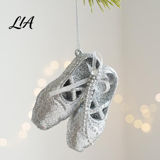 Atmosphere Creating Holiday Ornaments Glitter Ballet Shoes Christmas Ornament, Plastic Dancing Tree Hanging Home Party Decoration with Bow