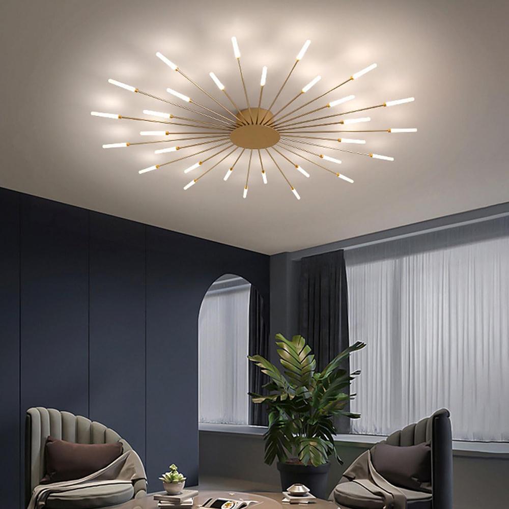 Gold 30 Heads Non Dimmable Pendant Lights Creative Fireworks Design Chandelier Modern Ceiling Light for Living Room Exhibition Hall Bedroom
