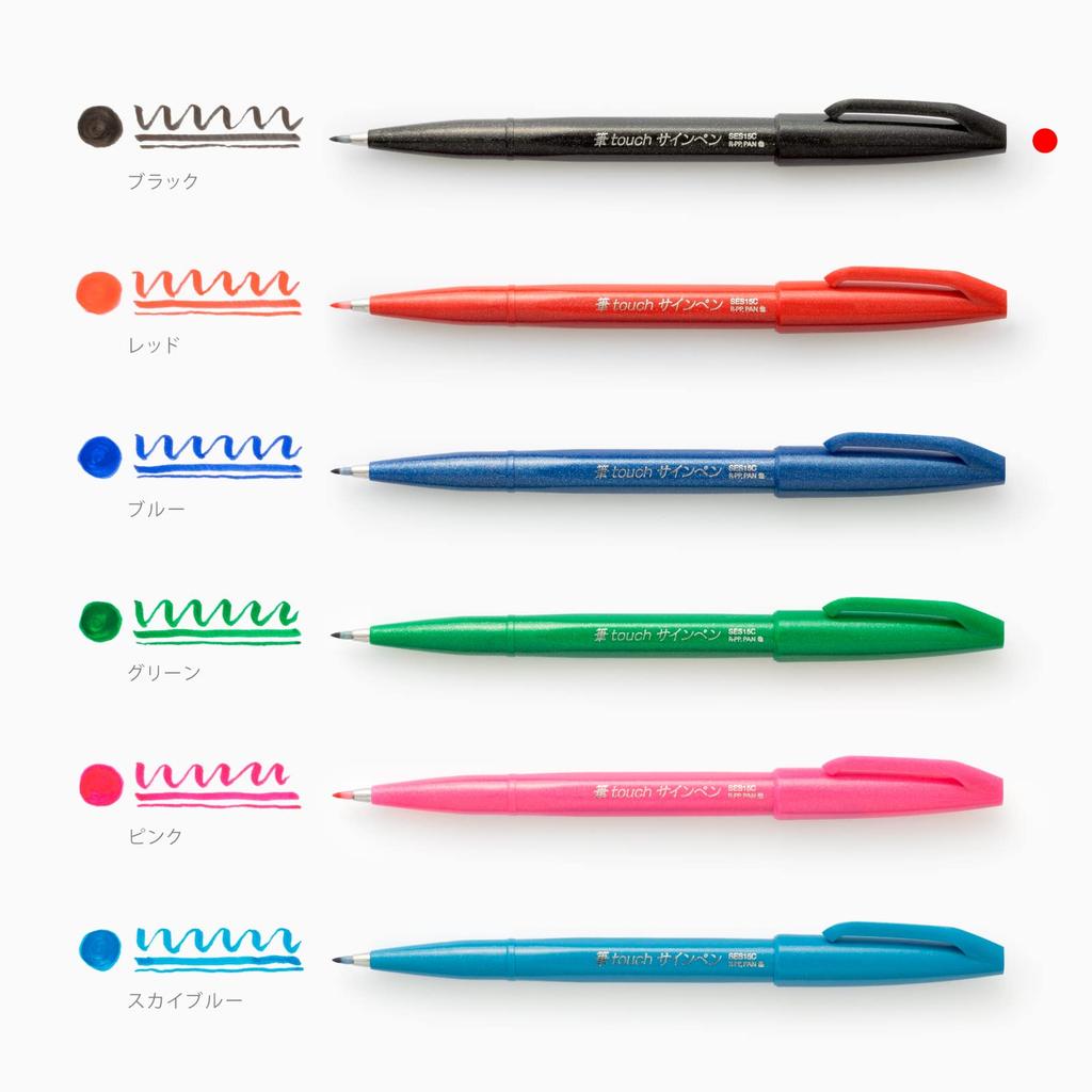 Pentel Signature Pen Brush Touch Set of 10 Black SES15C-A