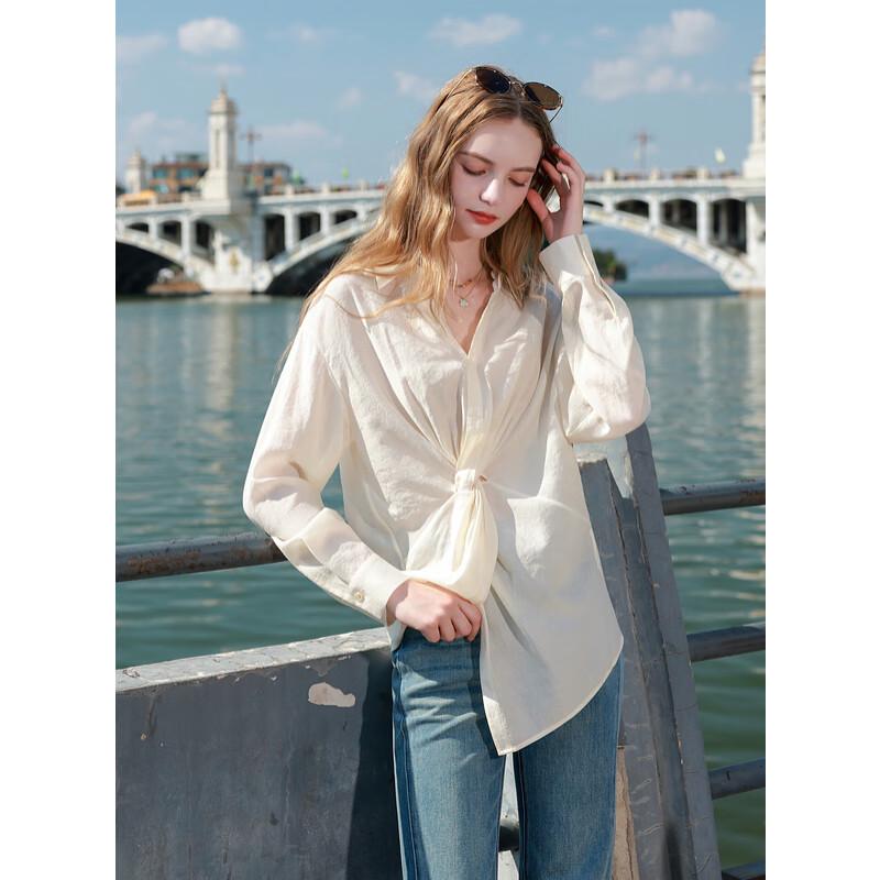 Sancai 2025 Autumn Asymmetric Twisted Knit Blouse M