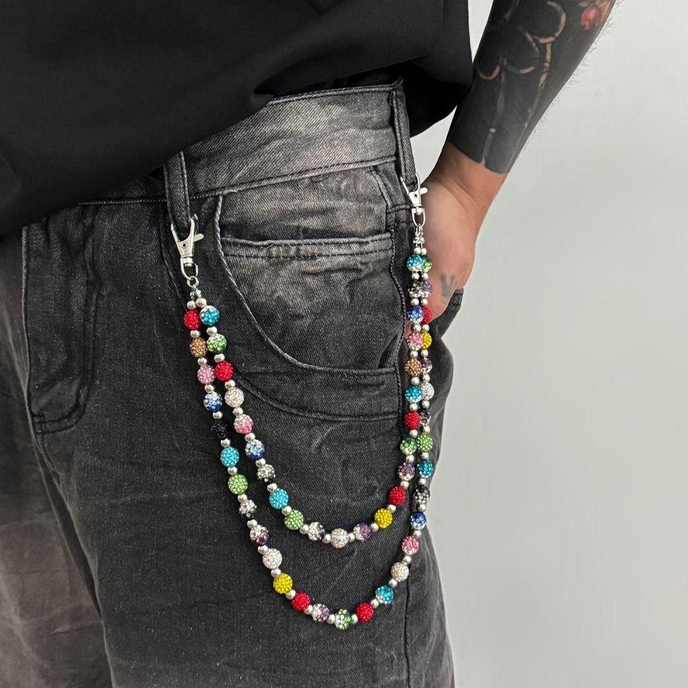 Jeans Chain Punk Belt Chain Gothic Pants Chain Goth Colorful Rhinestone Bead Waist Chain  Female