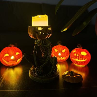 Bastelharz Halloween Kürbis Kerzenhalter Kreativer Lustiger Kürbis Kerzenständer Tragbarer Gruseliger Kürbis Teelichthalter Zuhause
