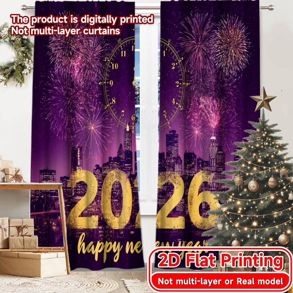 

Set Of 2 Modern Flat Printing Celebration Print Curtains Polyester Festive Suitable Bedroom Office Kitchen Curtain Ideal For Master W100*H70(CM)-Grommet top&1PCS