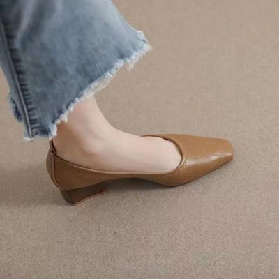 Fashion Square Toe with Medium Heels Office Block Heel Ladies Pumps Chunky Women's Shoes Lastest Elegant Dress Discount Slip On Footwear