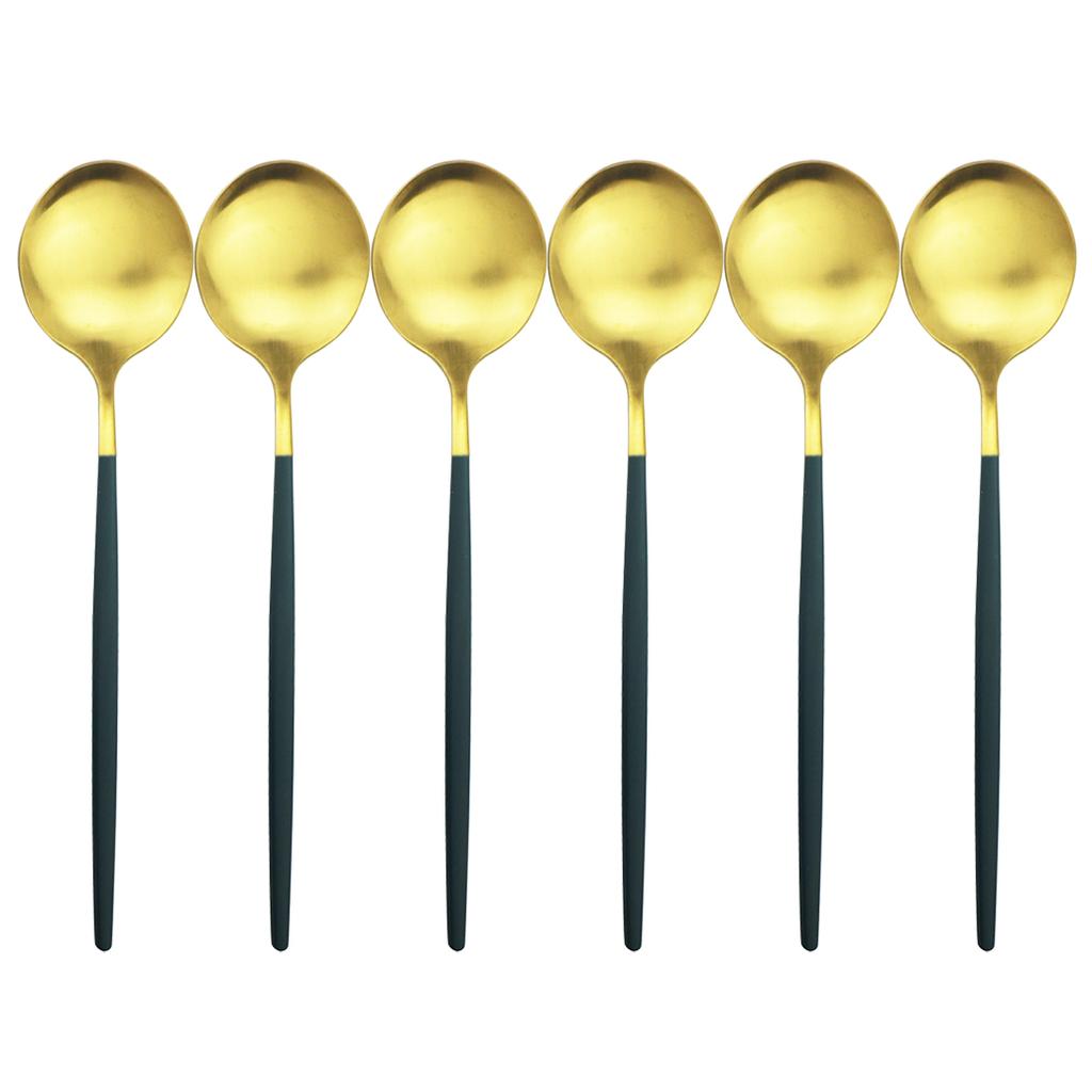 Matná 6 ks zlatá sada lžiček na večeři Nerezové lžičky polévková lžíce s dlouhou rukojetí dezertní naběračka na rýžovou kaši salátové nádobí