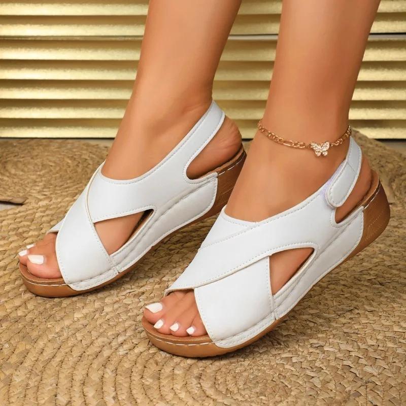 

Fashion Hot Sale 2025 Summer Outdoor Casual Women s Open Toe Sandals Plus Size Wedges Sewing Sandals Daily Light Comfortable Beach Shoes 43 белый