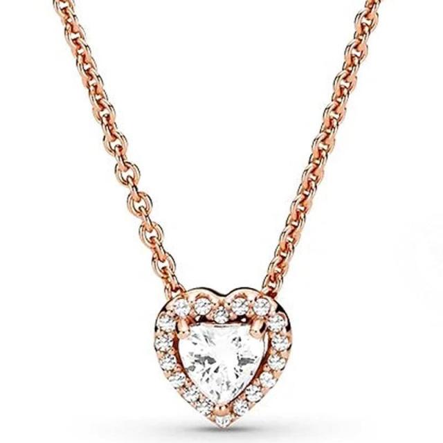Authentic 925 Sterling Silver Rose Timeless Elegance Elevated Heart Necklace For Women Bead Charm Diy Jewelry