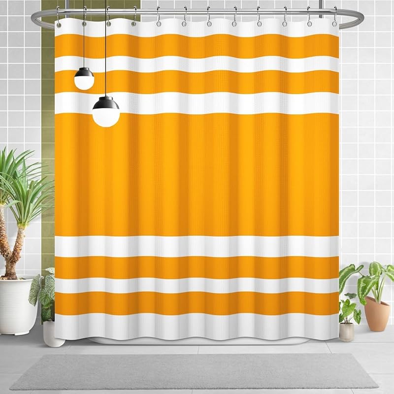 White Navy Blue Shower Curtain for Bathroom 72x72inches Boho Navy Blue and White Striped Waffle Shower Curtain Set with Hooks Bohemia Geometric