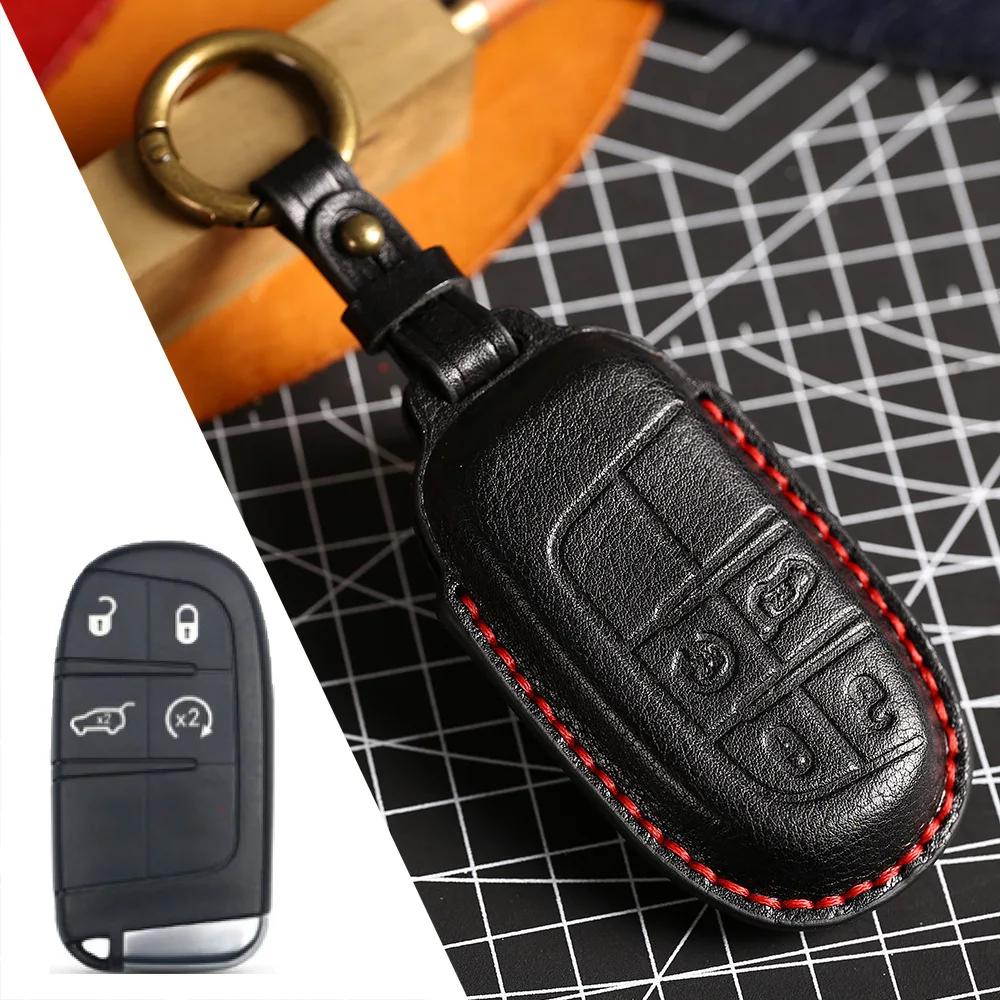 Autoschlüsselhülle Abdeckung Für Jeep Renegade Grand Cherokee Dodge Challenger Leder Schlüsselanhänger Halter Schlüsselanhänger Zubehör