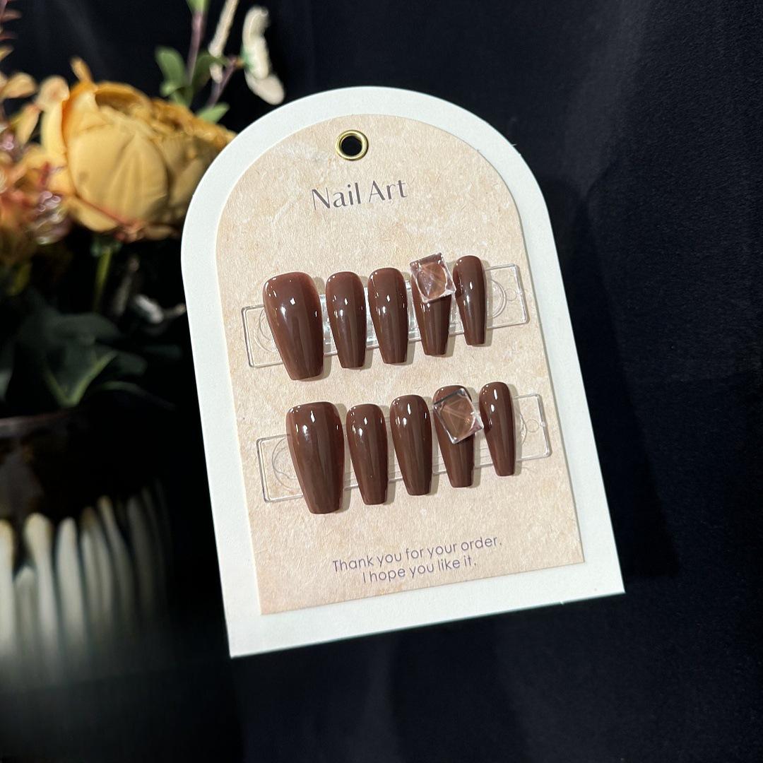 

S51 Шоколадные носимые ногти с крупными бриллиантами - Прозрачные, Супер-блестящие маникюрные наклейки для осенне-зимнего отбеливания накладных ногтей. 10 Pieces M - Bagged