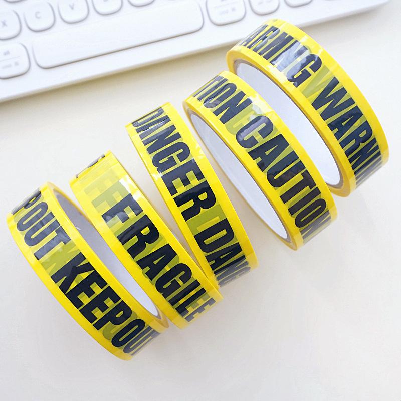 Dekoratives Warnband: Schwarze Schrift auf gelbem Hintergrund, 2,4 cm breit, 25-m-Rolle