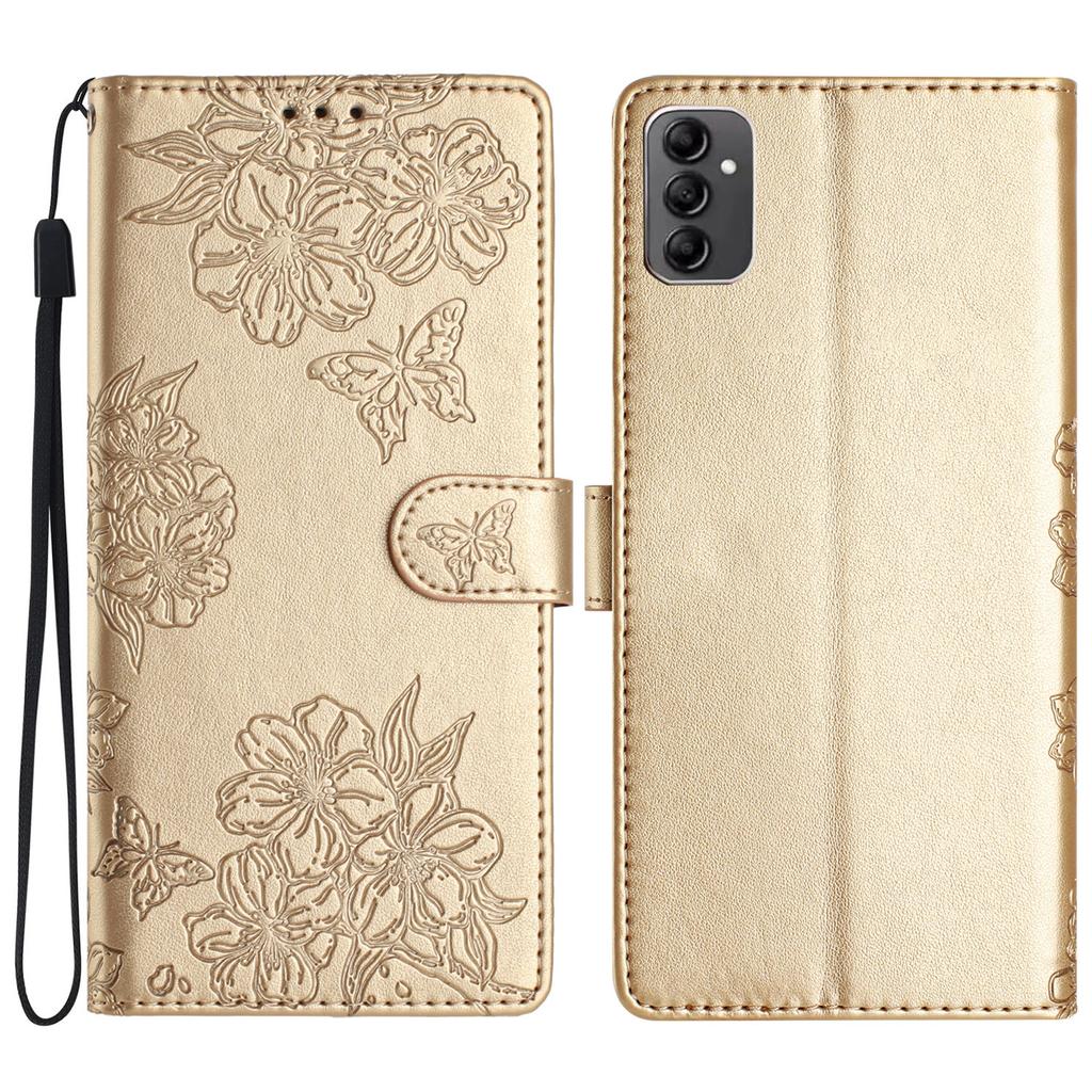 For Samsung Galaxy A14 5G Case Sakura Butterfly Imprint Anti-Scratch PU Leather Phone Cover