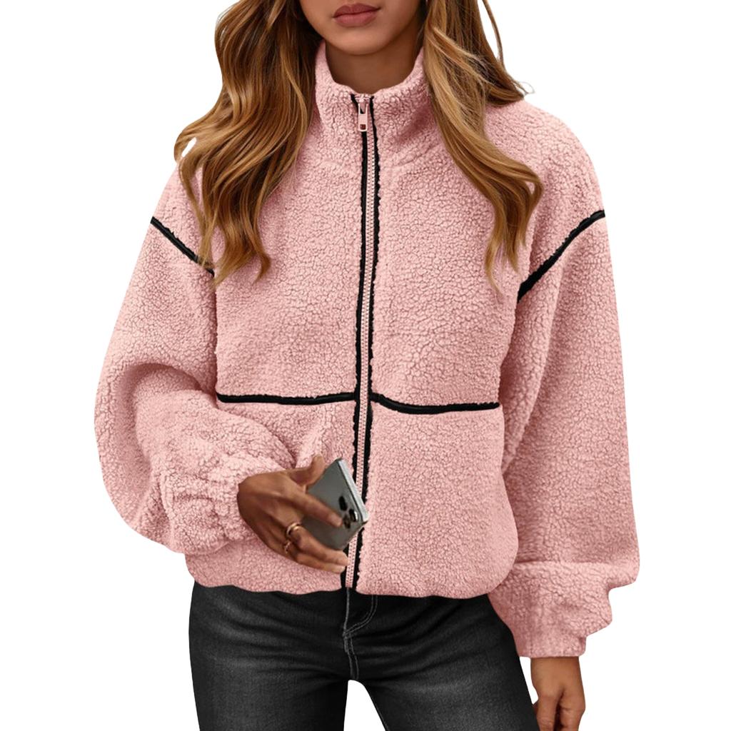 Women's Stand Collar Jacket Loose Fit Fall Winter Coat Outerwear