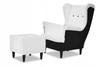 Armchair Wingback ARI with Footrest Scandinavian Family Furniture White Black