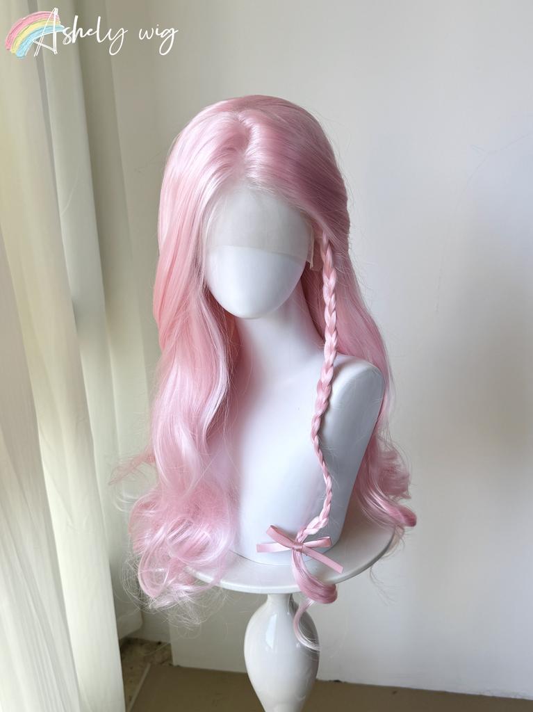 Soft Bright Pink Wave Wig Lace Front 26inch Long Wavy Hiar Wigs Cosplay Synthetic Lace Wigs for Women Daily Pink Lace Front Wig