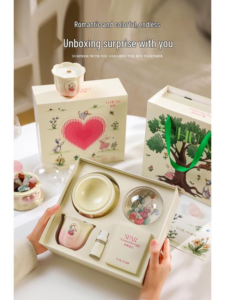 Elf Paradise Scented Candle & Diffuser Stone Ornament Gift Set for New Year, Birthday, or Wedding Favors