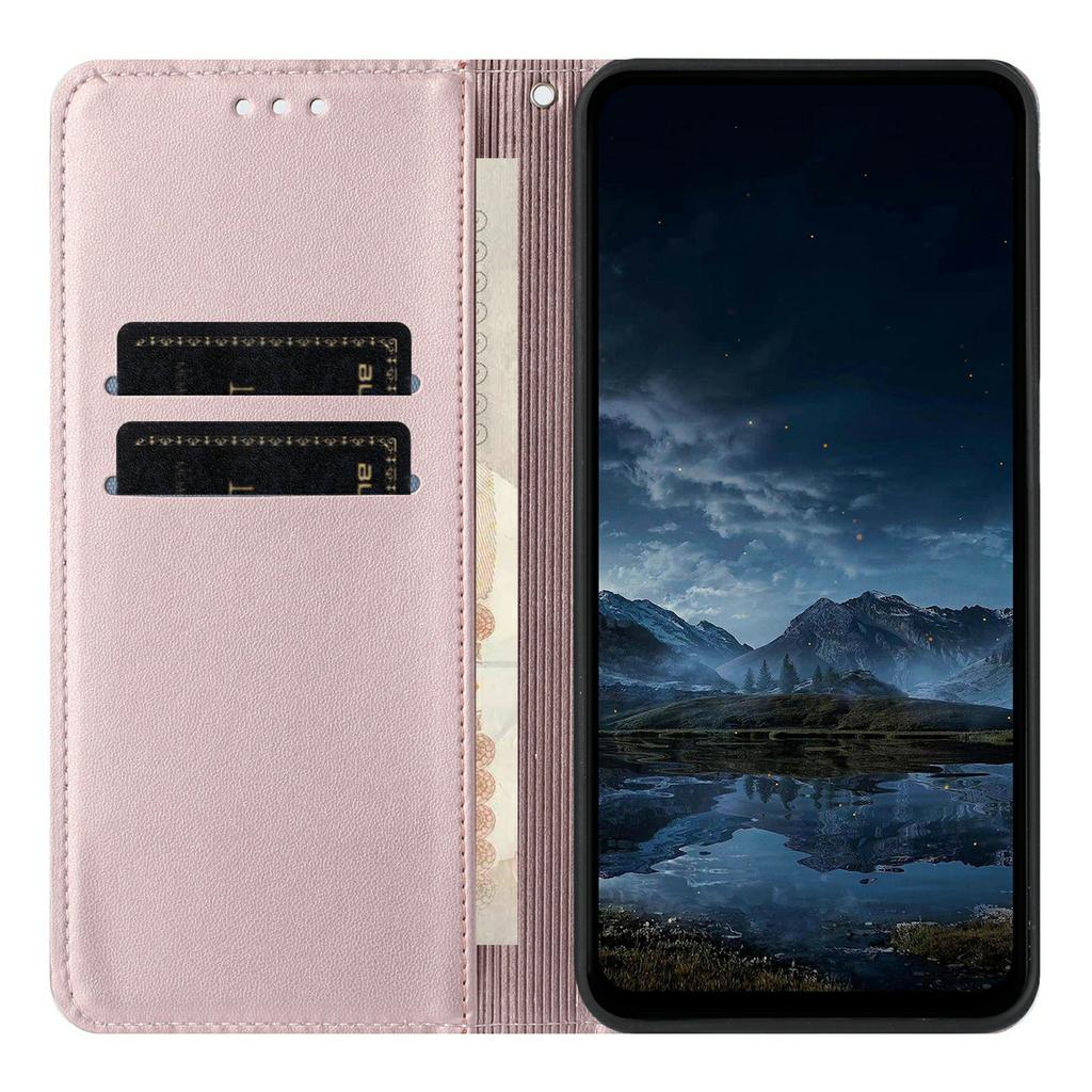 Wallet Case for Xiaomi Poco C75 4G/Redmi 14R 5G/14C 4G Line Imprinted Leather Stand Phone Cover with Wrist Strap