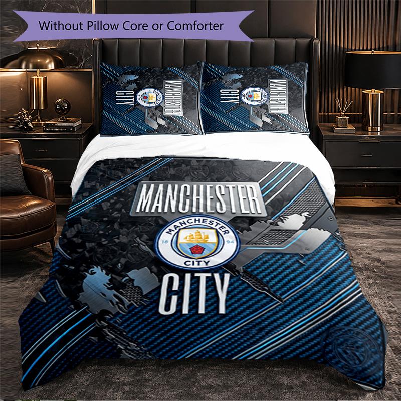 Set Lenzuola Manchester City Modello 3 Pezzi Morbida Copripiumino in Microfibra con Federe per Camera da Letto