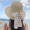 Actress Hat for UV Foldable Straw Polka Dot Cute Face Slimming Popular Straw Sunburn Swimming [Lhyxuuk] Women, Protection, Hat, Hat, Pattern, Ribbon,