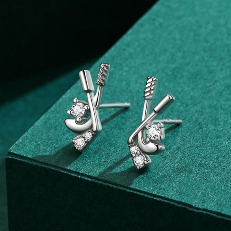 Ada Jewelry Women's Trendy S925 Sterling Silver Hockey Design Stud Earrings with Zircons