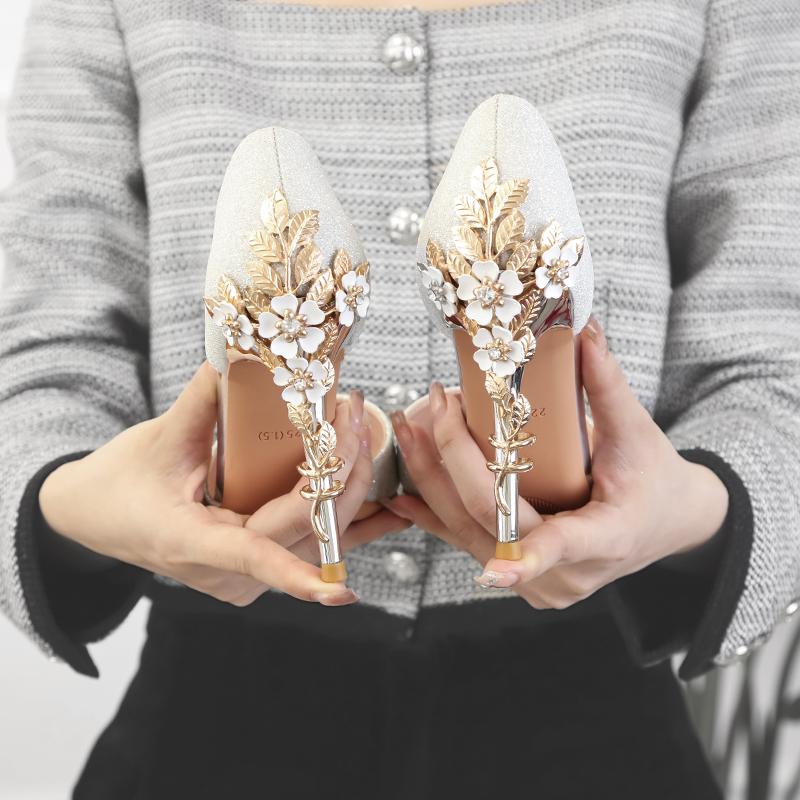 Fashion Sexy High Heels Women Shoes Rhinestone Bridal Wedding Thin Heel Shoes 9cm Fetish Silver Gold Stiletto Pointed Ladies Pumps 2025