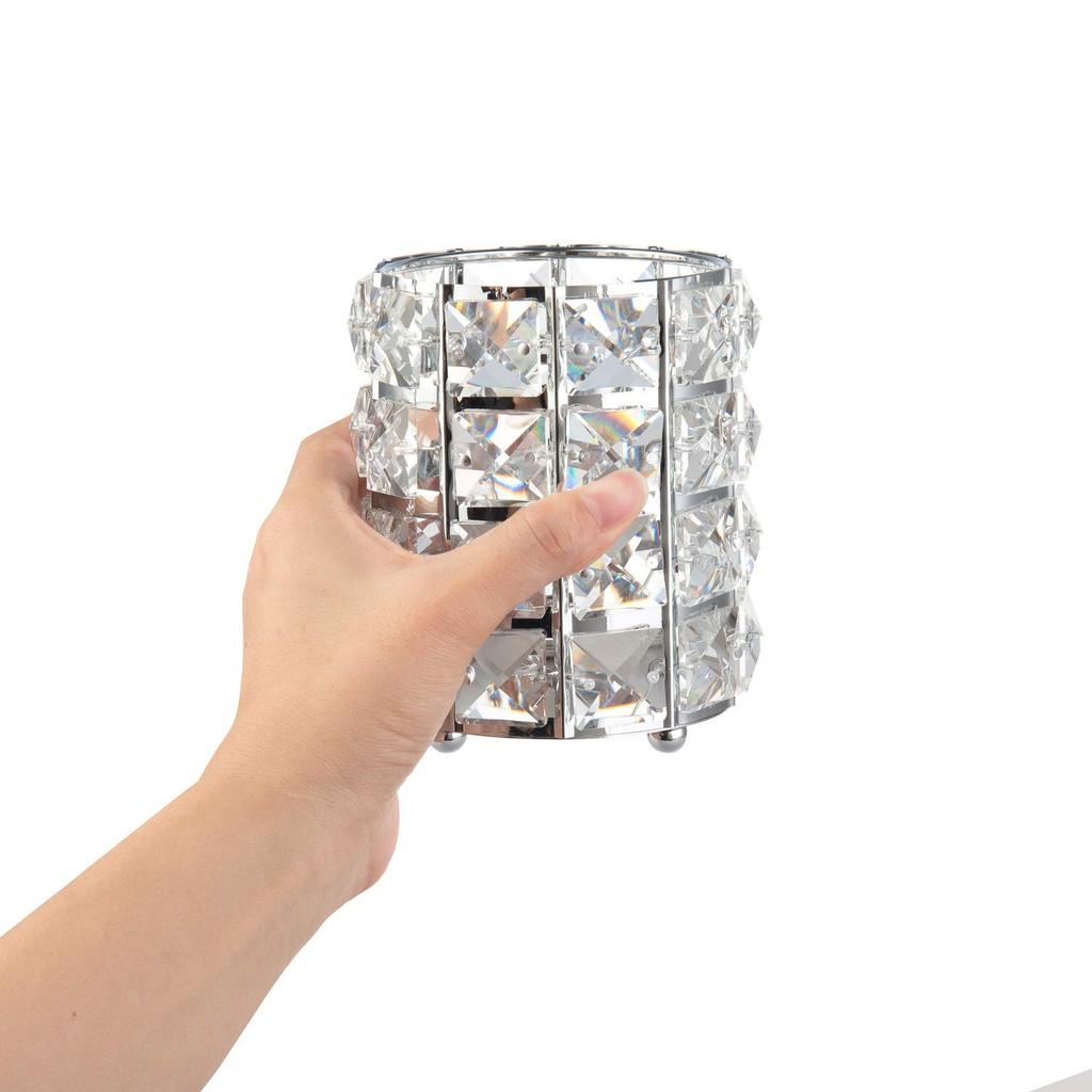 Feyarl Makeup Brush Case Brush Cylindrical Can Also Be Used as a Pen Set of 2 Stand, Crystal-Style, Shape, Holder, Silver,