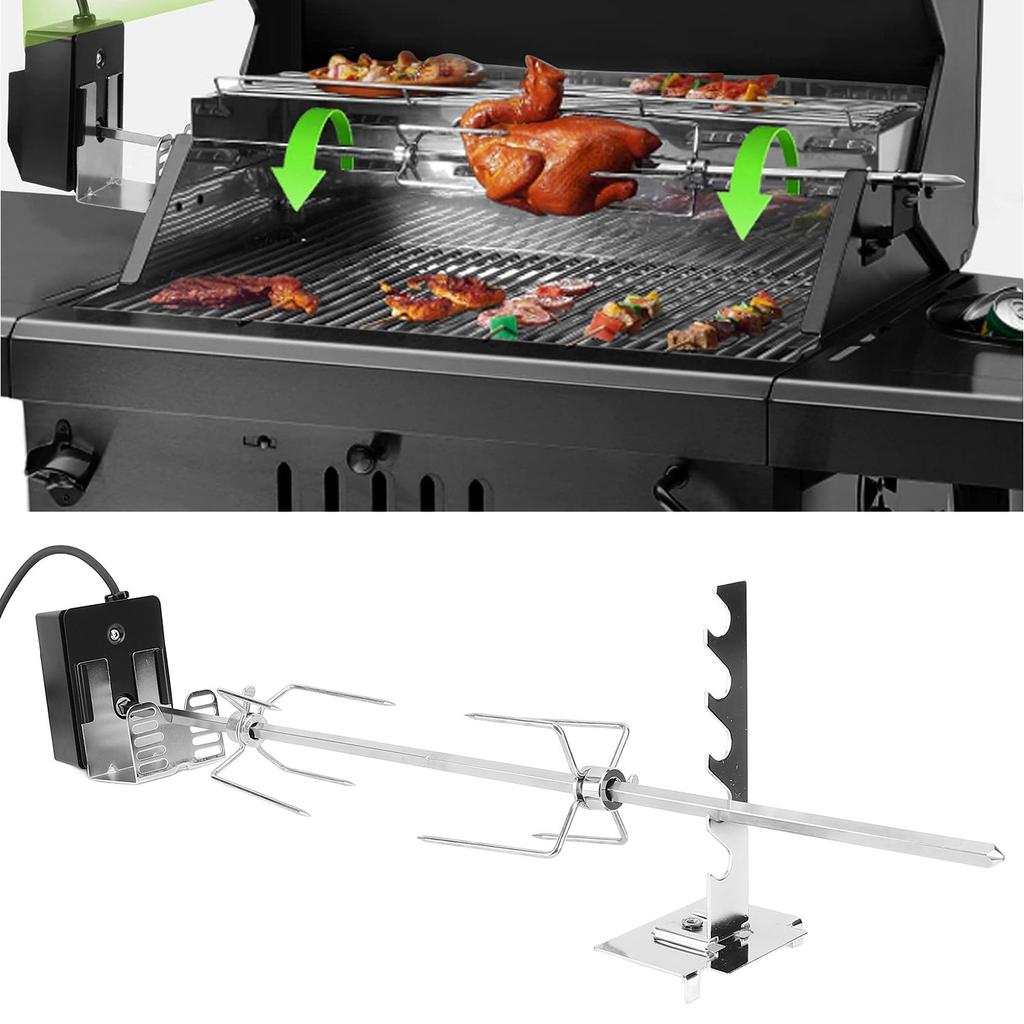 Rotisserie Grill Kit Waterproof Stable Rotating Motor Strong Load Bearing Stainless Steel Heavy Duty Rotisserie Kit