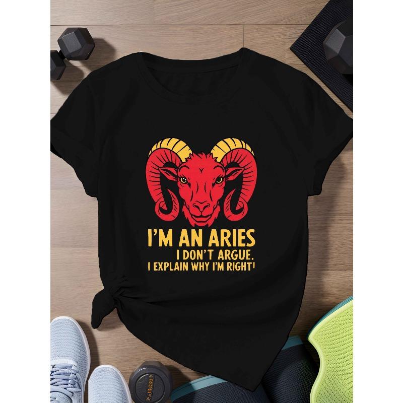 Plus Size Aries Zodiac Women s T-Shirt - Bold for RAM Graphic, Short Sleeve, Round Neck, Casual Polyester Tee with I M AN ARIES Humor S чёрный