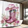 1pc Pink Cowboy Boots & Floral Embroidery Shower Curtain - Romantic Country Style, Lush Watercolor Florals