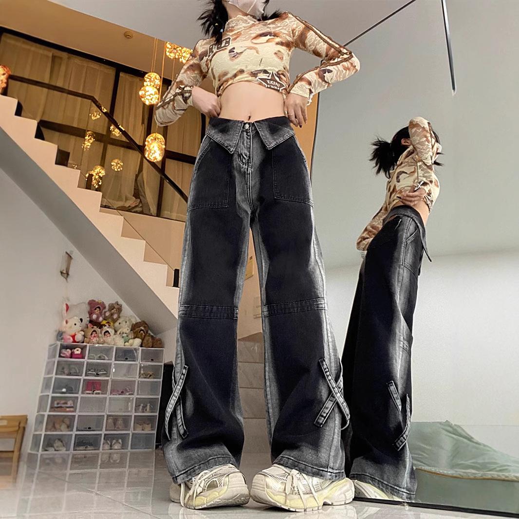 

Plus Size High Waist Wide Leg Jeans for Pear-Shaped Women - Autumn/Winter Loose Fit, Floor-Length, Straight Leg, Slimming Design. XL