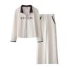 Spring 2026 Women's Color Block Stand Collar Sportswear Set with Embroidery and Hot Drilling - Two Piece Casual Fashion for Moms