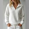 Women Waffle Knit Solid Stand Collar Zip Up Long Sleeve Casual Sweatshirt