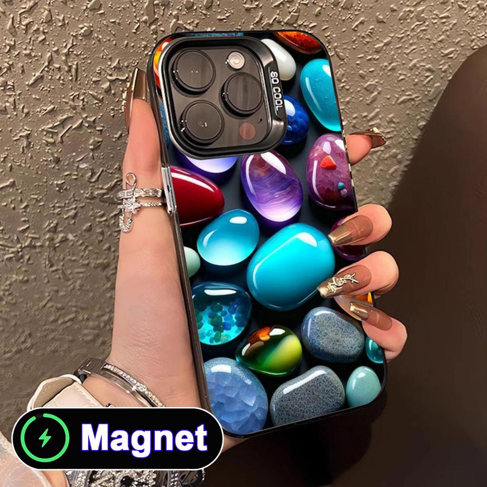 Aesthetic Stones Translucent MagSafe Mobile Phone Case for iPhone 17 16 15 14 13 12 11 Air Pro Max Plus Colorful Cover