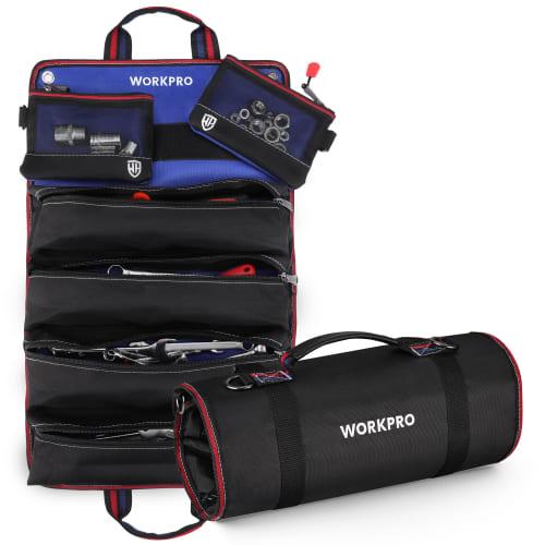 

WORKPRO Tool Bag, Tool Roll Bag, Tool Storage Bag, Heavy-Duty Tool Bag with 6 Storage Pockets, Multi-Purpose, for Cars, Home Use, Carpentry, Blue