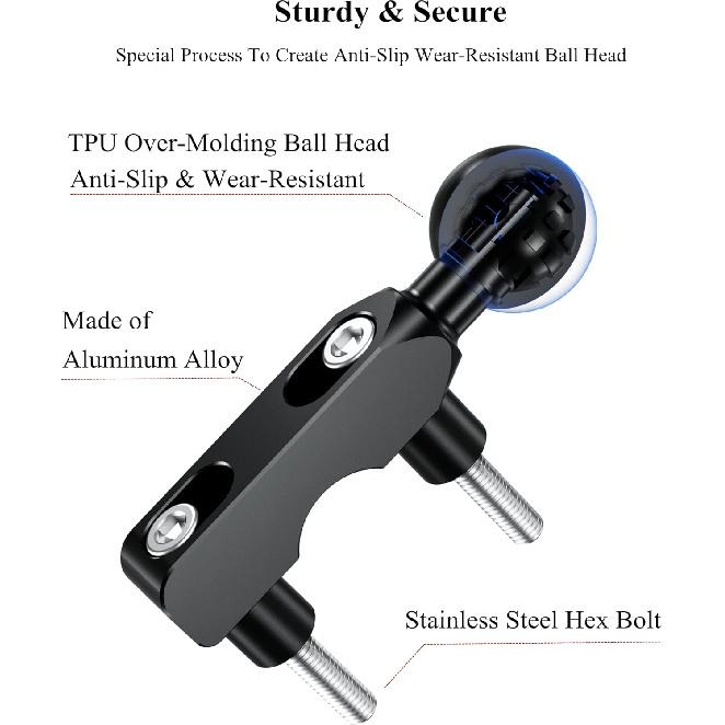 BRCOVAN Aluminum Alloy Mount Base With 1'' TPU Ball For Motorcycle Brake/Clutch Reservoir Compatible With RAM Mounts B Size 1'' Ball Double Socket