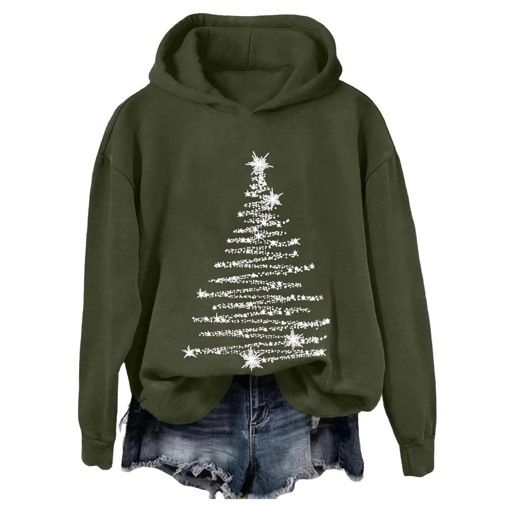 Ladies' Christmas Printed Casual Long Sleeved Round Neck Sports Hoodie Top