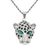 European Hip Hop Three-Dimensional Diamond-Inlaid Green Eyes Leopard Head Pendant Necklace Fashionmonger Personalized Pendant Accessories Pendants