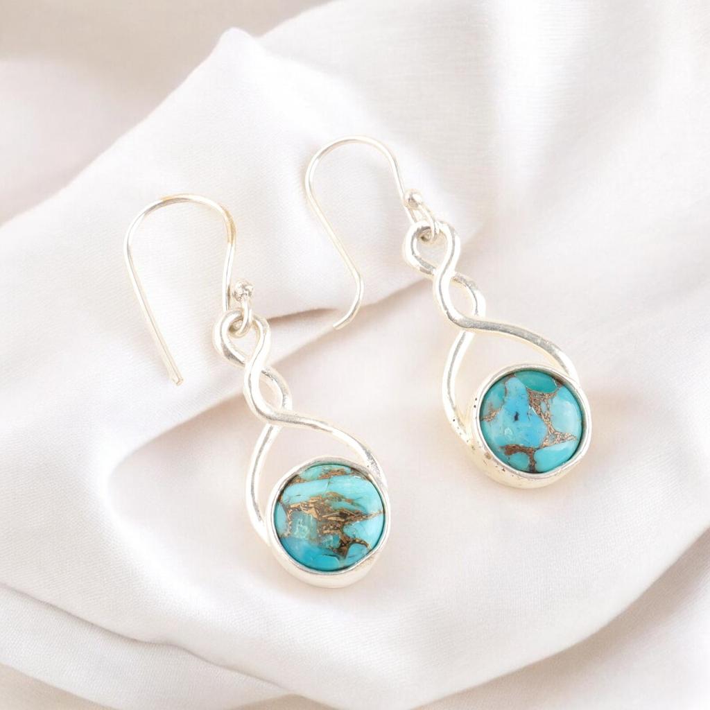 Natural Blue Copper Turquoise Gemstone 925 Sterling Silver Handmade Earring1.68" CE-15-46