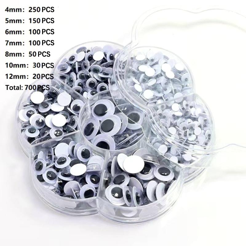 700 Stück Gemischt 4/5/6/7/8/10/12mm Selbstklebende Wackelaugen Für Spielzeug Puppen Googly Wackelaugen DIY Scrapbook Zubehör