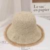 Crochet Straw Hat for Women Summer Handmade Hollow Out Panama Raffia Paper Tassel Edge Beach Hats UV Protect Foldable Sun Visor