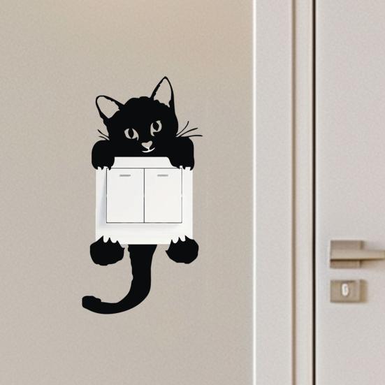 5 Pcs Cute Cat Light Switch Sticker Little Black Cat Animal Switch Decals Removable DIY Wall Art Mural for Baby Nursery Room