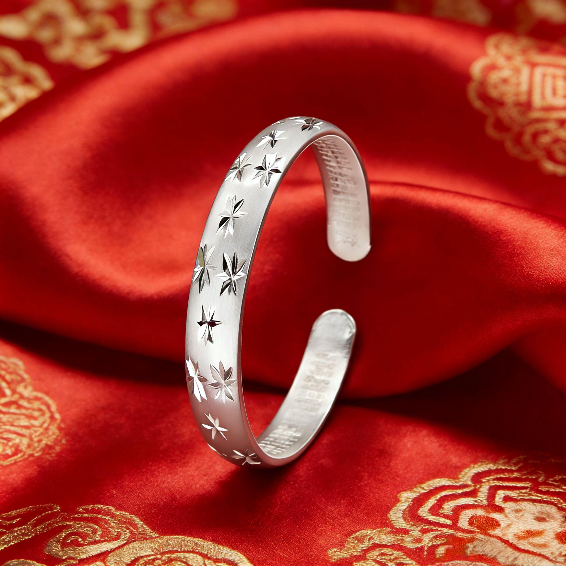 Sterling Silver Noblewoman s Heart Sutra Star Bracelet: Luxury Womens  Open Copper-Silver Band White Copper Thickened Electroplated