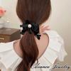Avance Hair Accessory Hair Tie Scrunchie with Pearl Cute and Adult Style for Beige and Black Ribbon, Women, (Black)