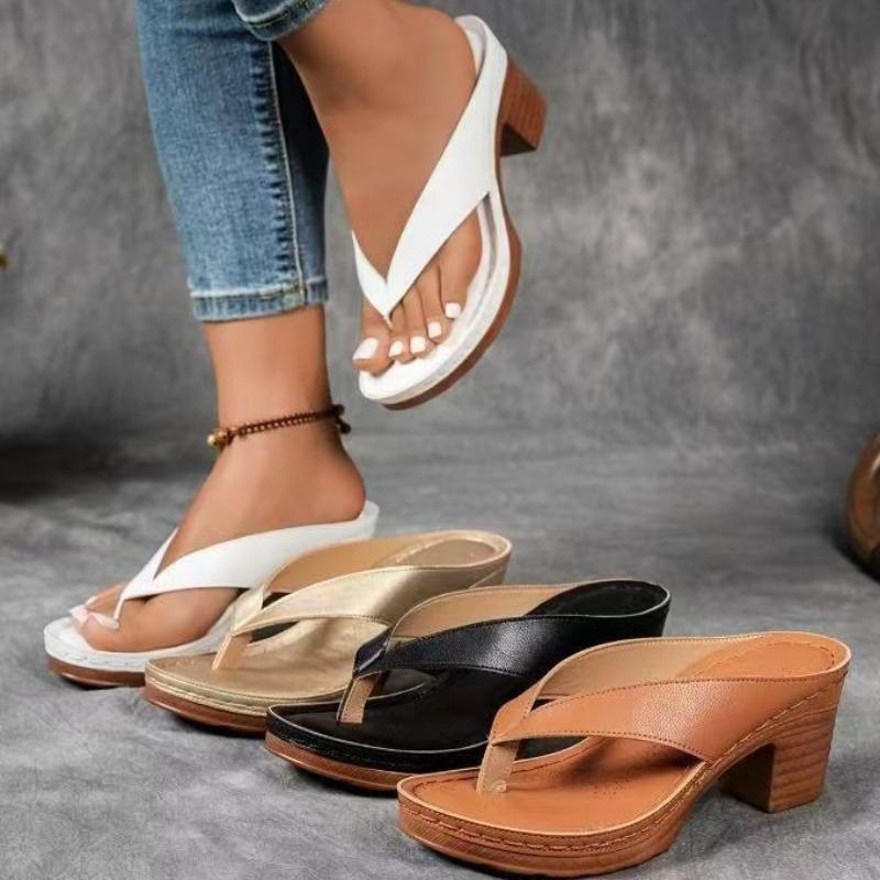 Summer Women's High Heel Shoes Designer Open Toe Flip Flops Fashion Pinch Toe Thick Heeled Sandals Women Slides Sandalias Mujer