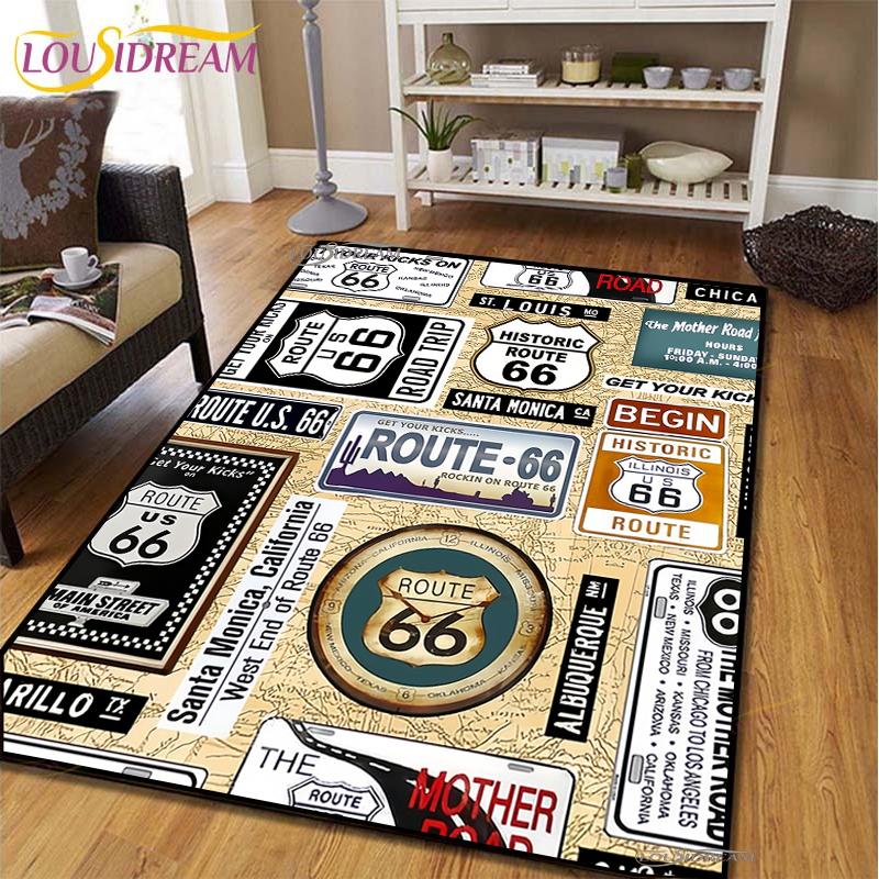 Route66 Motorcycle Carpet for Living Room Bedroom Rugs Kitchen Kids Door Unslip Floor Mats Birthday gift photography props Rug