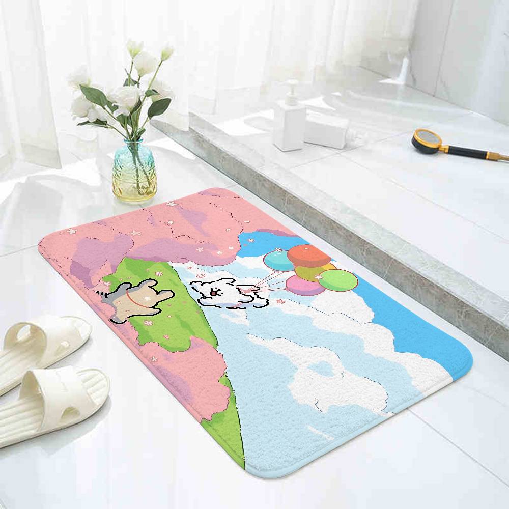 Cute Cartoon Line Dog Floor Mat Pattern Printed Flannel Door Mat, Suitable For Bathroom, Living Room, Home Decoration