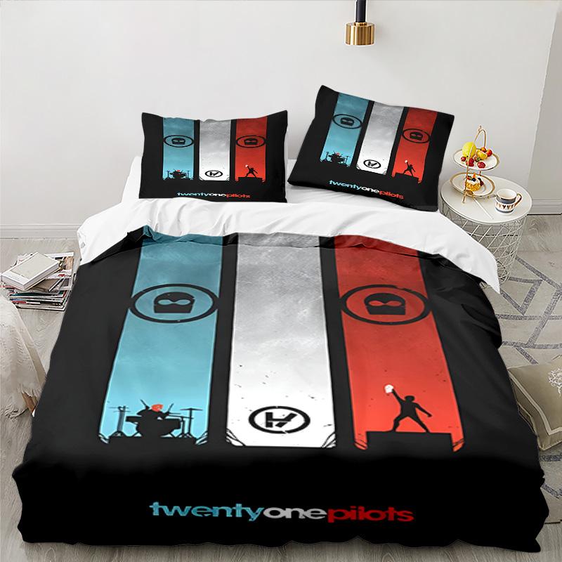Twenty One Pilots Music Evolution 3pcs Bedding Set,Including 1pc Duvet Cover And 2pcs Pillowcases Perfect for Christmas,Ideal for Bedroom, Dormitory