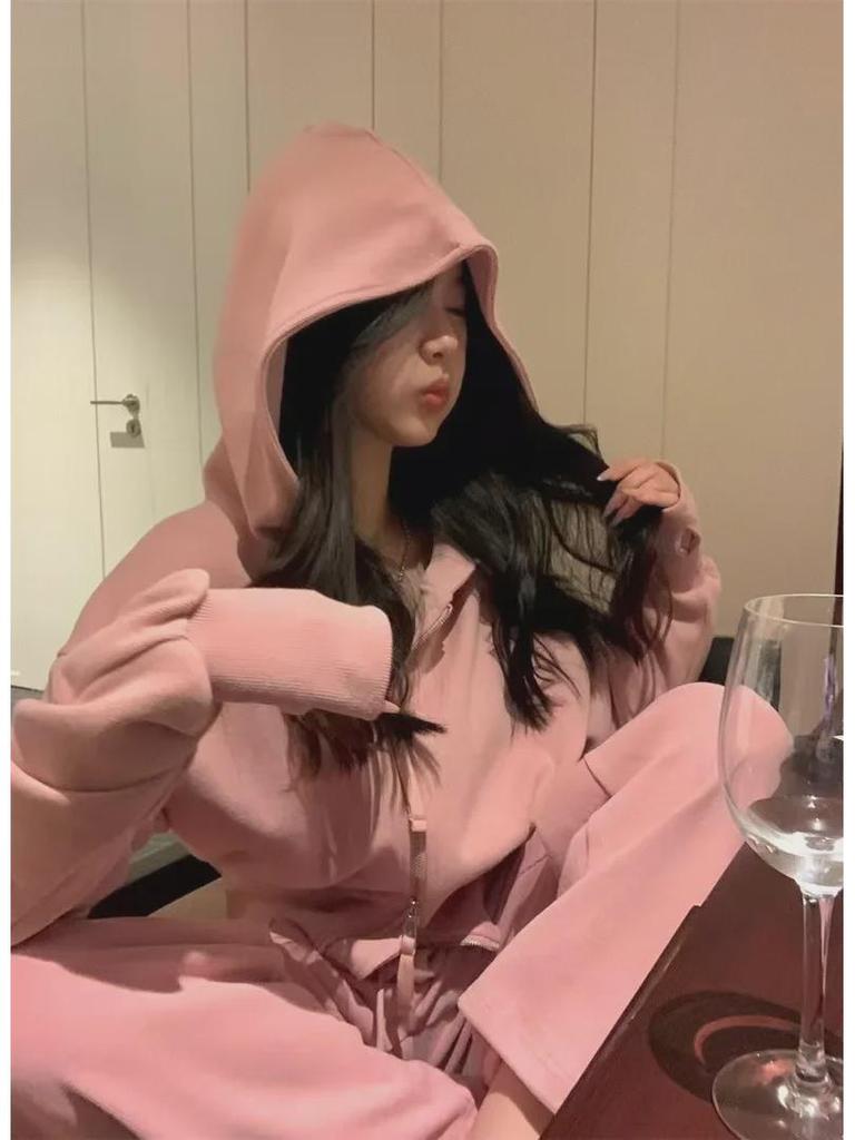 Women's Casual Sports Suit, 2025 Spring/Autumn: Korean Style Wide-Leg Pants & Slim Sweater Two-Piece Set