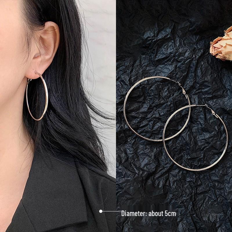 Double Layer Geometric Hoop Earrings - Women's Light Luxury Versatile Ear Cuffs, European & American Style, Exaggerated Circle Dangles Jewelry.