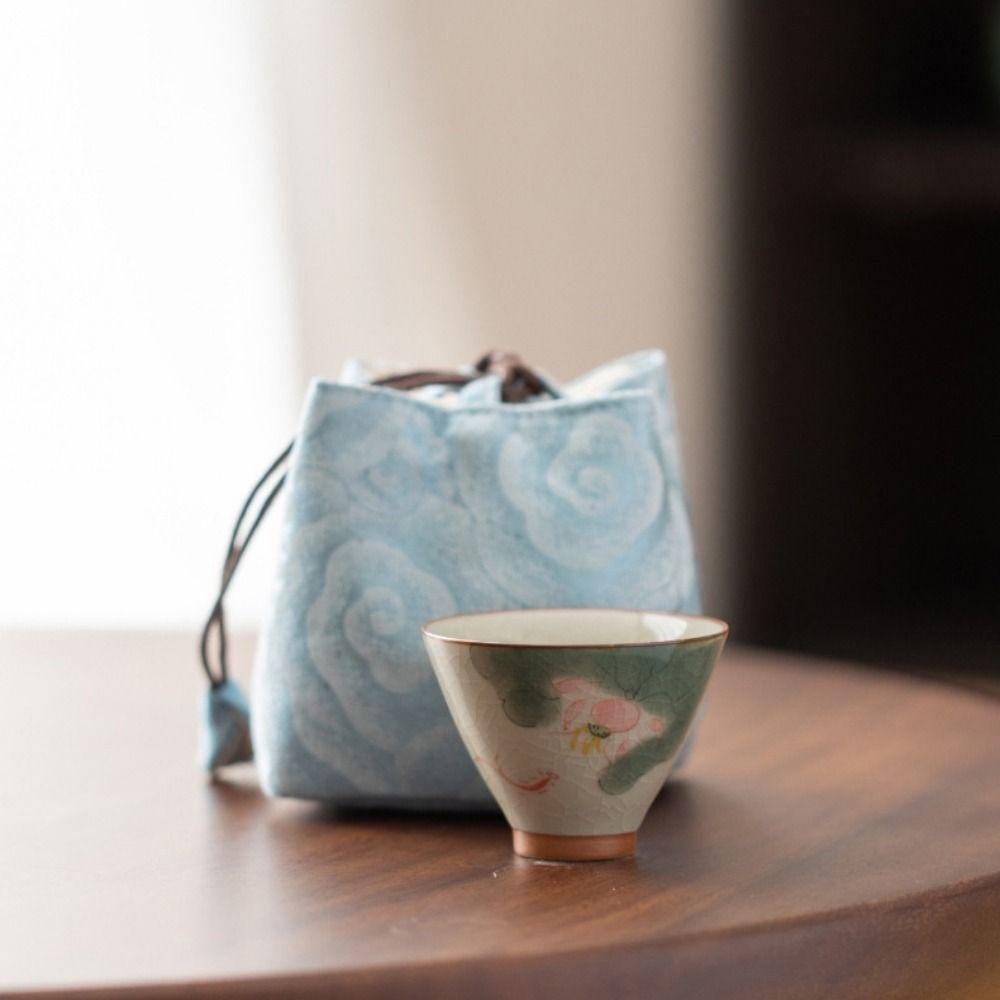 Hand-painted Ge Kiln Ceramic Tea Cup Lotus Graphic Chinese Kung Fu Tea Cup Retro Ice Cracked Glaze Tea Tasting Cups Household